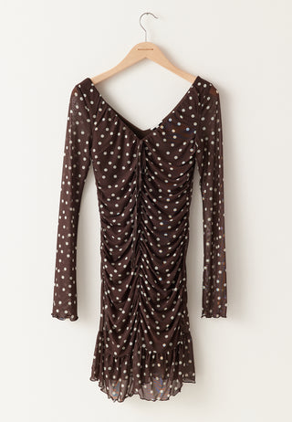 Ruched Mesh Frill Kjole