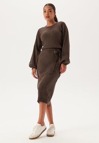 Round Neck Rib Knitted Midi Dress