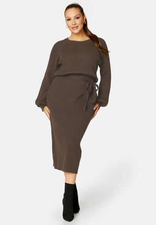 Round Neck Rib Knitted Midi Dress