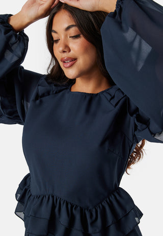 Round Neck Short Frill Dress