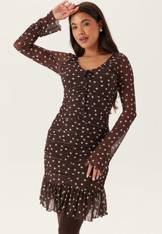 Ruched Mesh Frill Kjole