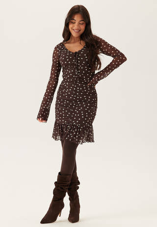 Ruched Mesh Frill Dress