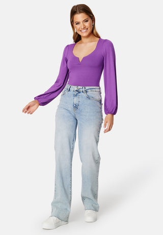 Square V-neck Puff Sleeve Top