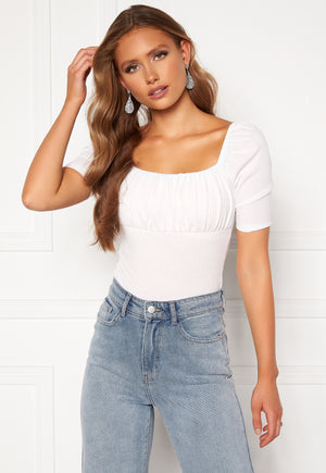 Rushed Square Neck Short Sleeve Top