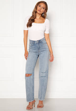 Rushed Square Neck Short Sleeve Top