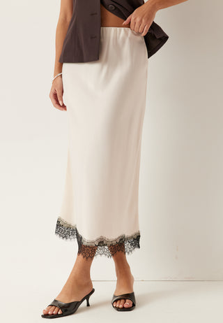 Satin Lace Midi Skjørt