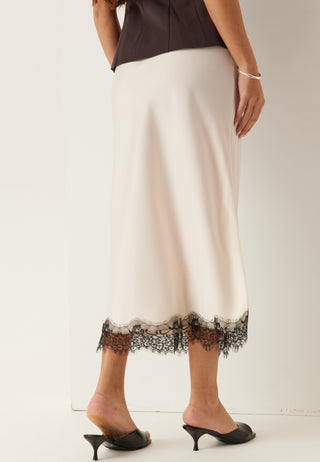 Satin Lace Midi Skjørt