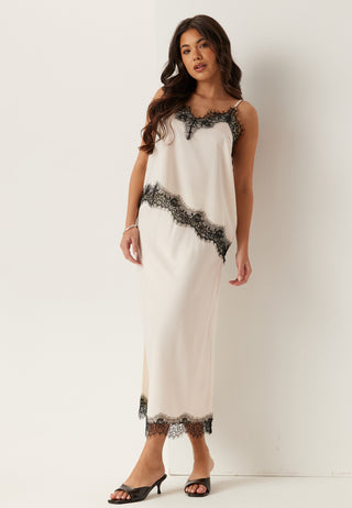 Satin Lace Midi Skjørt