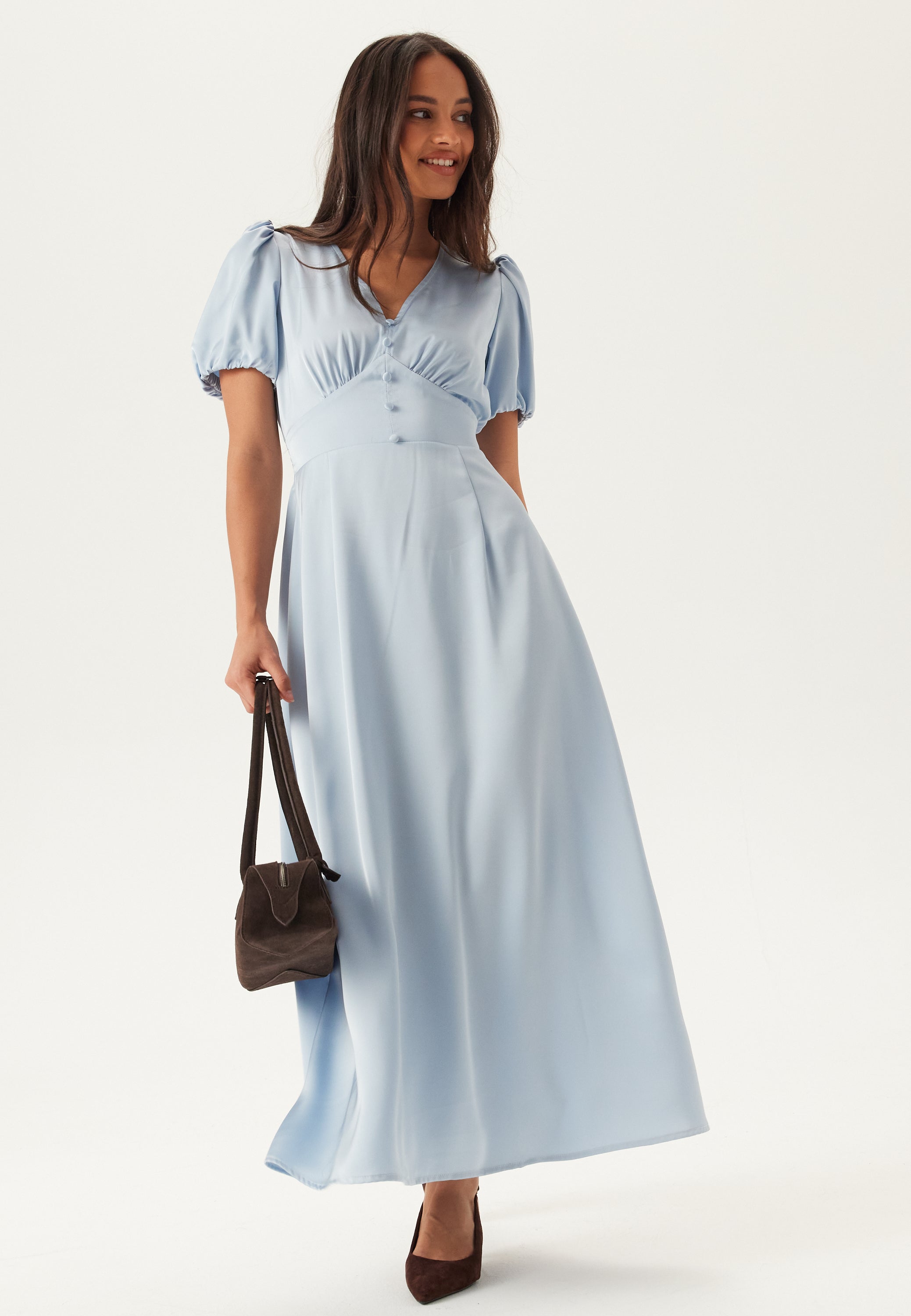 Bubbleroom Satin Short Sleeve Maxi Dress Blue Blue Bubbleroom Satin Short Sleeve Maxi Dress Blue Blue