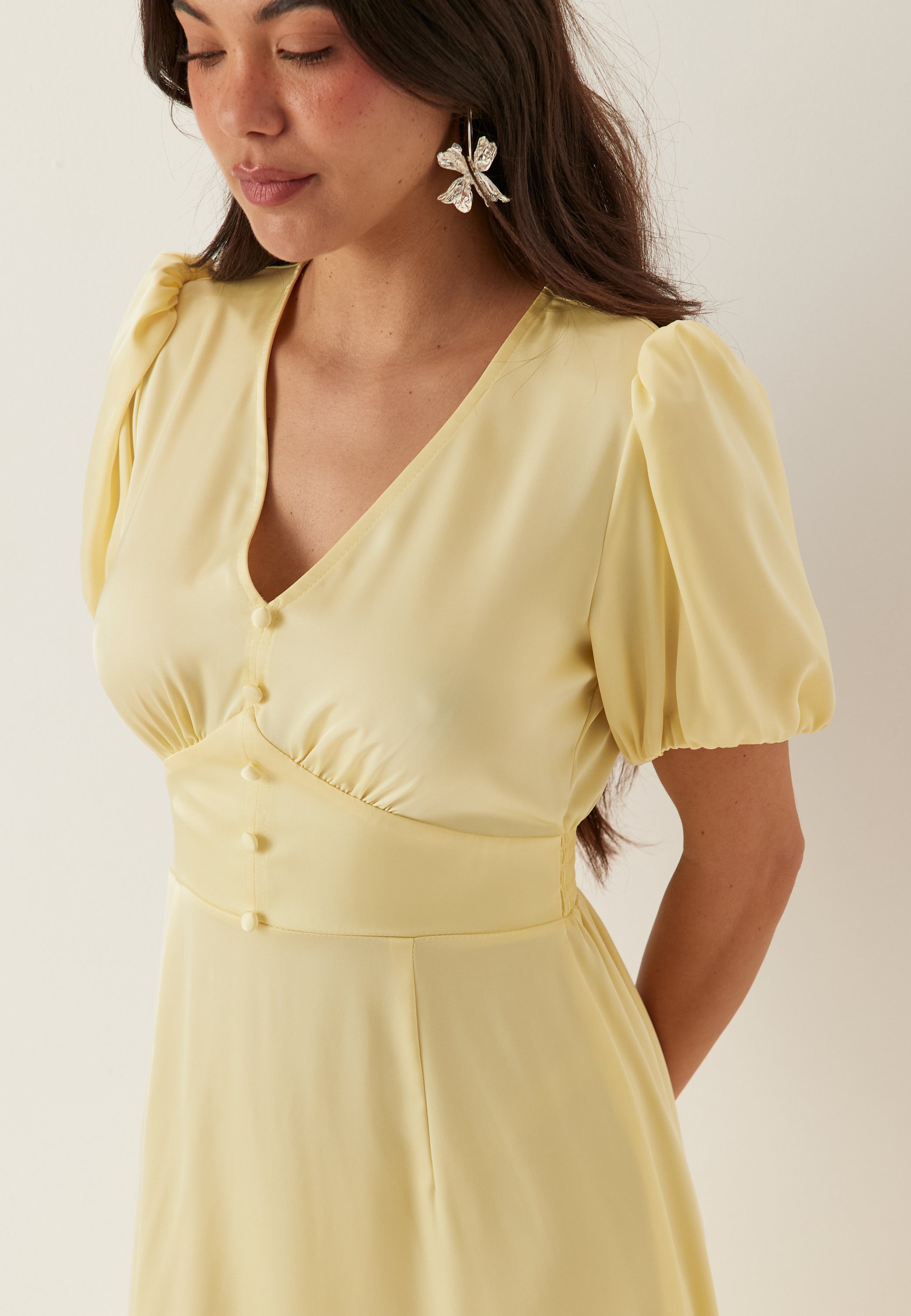 Bubbleroom Satin Short Sleeve Maxi Dress Dresses Yellow Bubbleroom Satin Short Sleeve Maxi Dress Dresses Yellow
