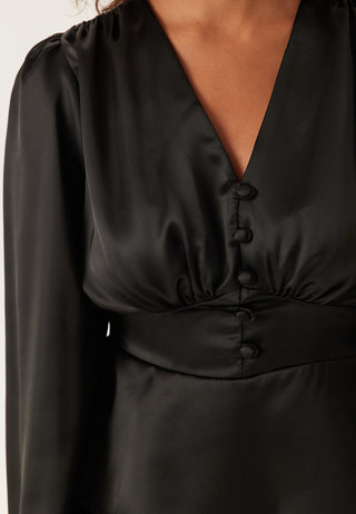 Satengbluse med V-hals