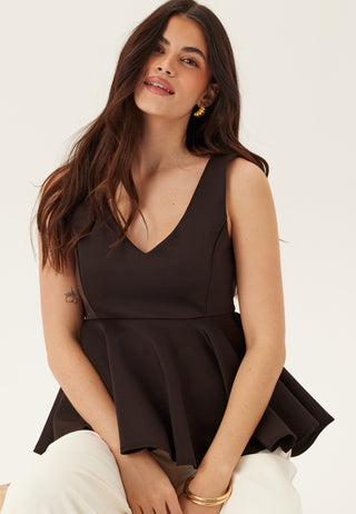 bubbleroom-scuba-peplum-top-dark-brown