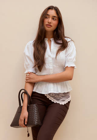 Short Sleeve Cotton Smock Blouse