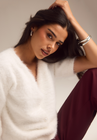 Short Sleeve Fluffy Knitted Cardigan