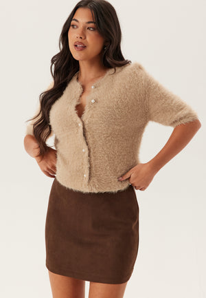 Short Sleeve Fluffy Knitted Cardigan