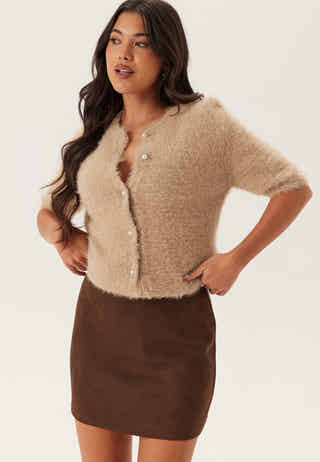 Short Sleeve Fluffy Knitted Cardigan