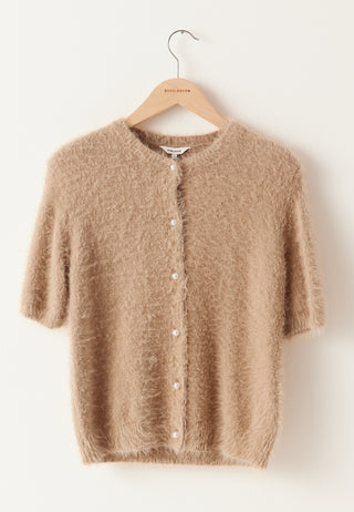 Short Sleeve Fluffy Knitted Cardigan