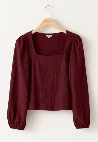 Square Neck Balloon Sleeve Top