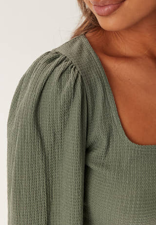 Square Neck Balloon Sleeve Top