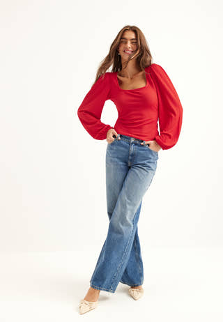 Square Neck Balloon Sleeve Top