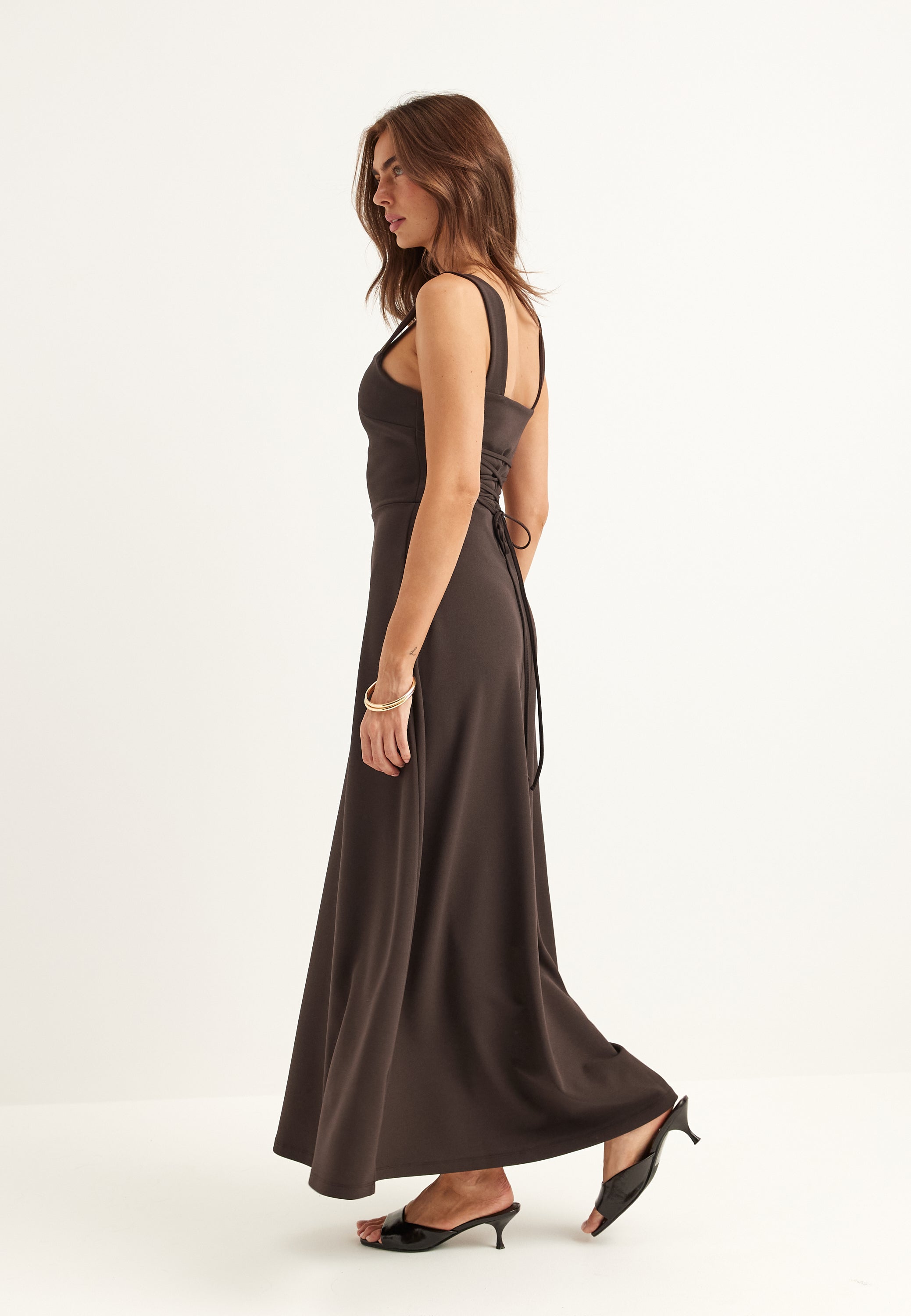 Bubbleroom – Square Neck Corset Dress – Brown – Brown