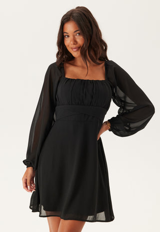 Square Neck Long Sleeve Georgette Dress