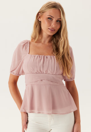Square Neck Short Sleeve Georgette Blouse