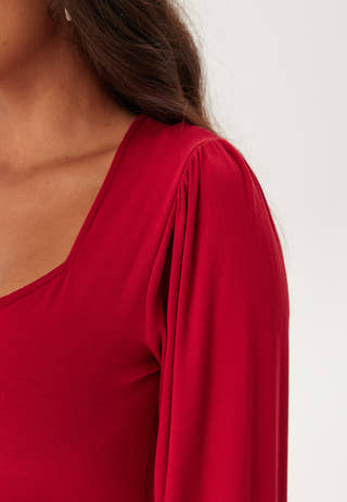 Square V-neck Puff Sleeve Short Dress