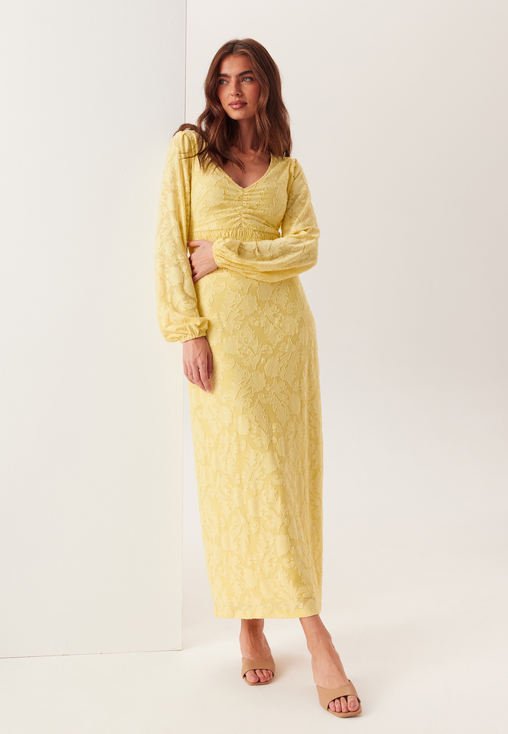 smock maxi dress with sleeves Bubbleroom – Structure Floral Smock Maxi Dress – Dresses – Yellow