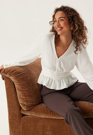 V-hals Bluse med Knapper