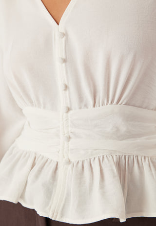 V-hals Bluse med Knapper
