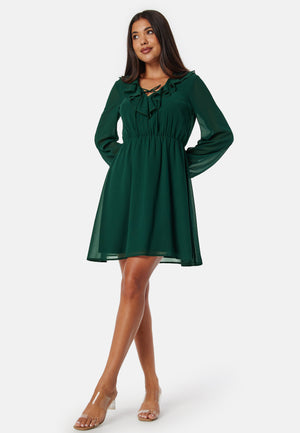 V-neck Short Frill Dress