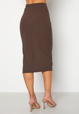 Rib Slit Midi Skirt