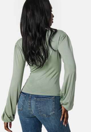 Square V-neck Long Sleeve Puff Top