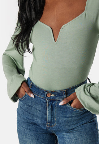 Square V-neck Long Sleeve Puff Top