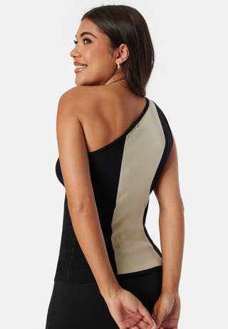 Striped One Shoulder Knitted Top