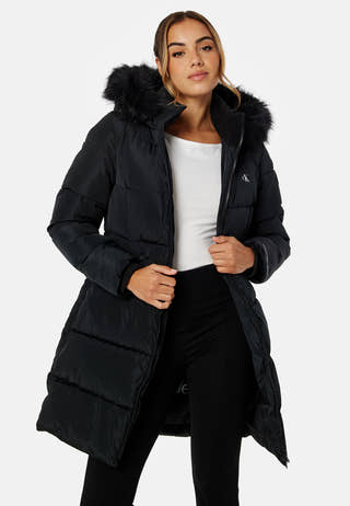 Faux Fur Hooded Fitted Long Jacket