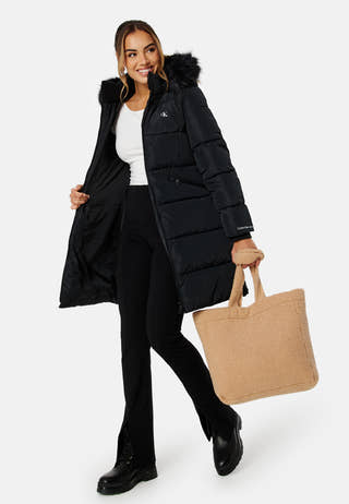 Faux Fur Hooded Fitted Long Jacket