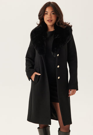 Fur Collar Wool Blend Coat