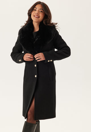 Fur Collar Wool Blend Coat