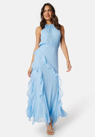 Bridie Halter Neck Ruffle Maxi Dress