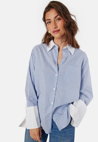 Contrast Collar Striped Shirt
