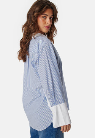 Contrast Collar Striped Shirt