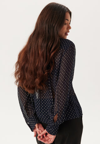 Reg Dot Print Bow Blouse