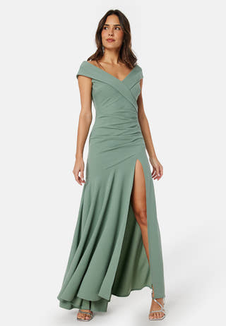 Bardot Pleat Maxi Split Dress
