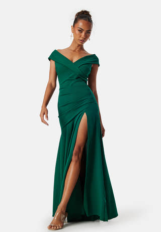 Bardot Pleat Maxi Split Dress