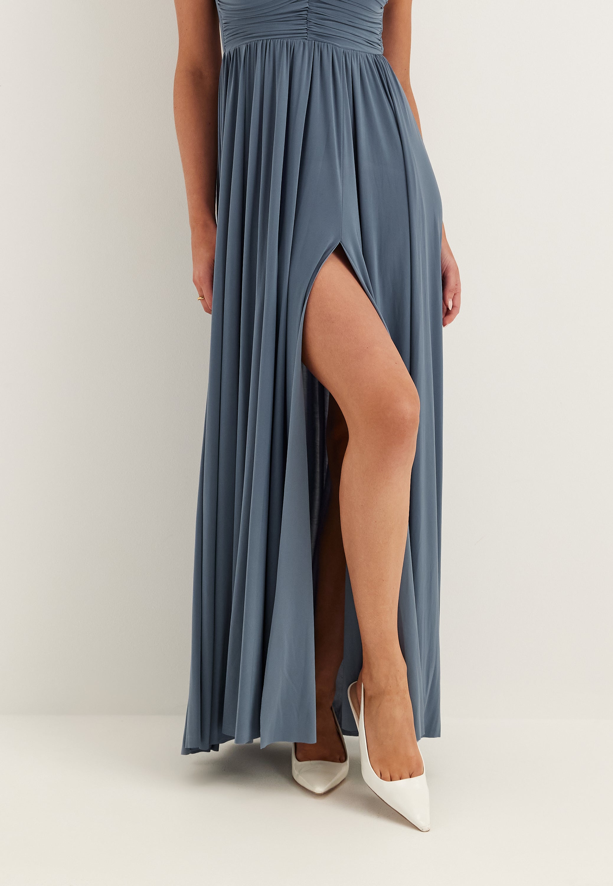 Goddiva  Bardot Rouched Maxi Split Dress  Dresses
