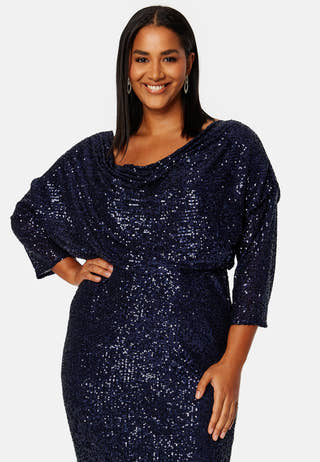 Sequin Cowl Neck Midi Dress