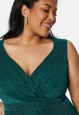 Glitter Wrap Front Maxi Curve Dress With Split