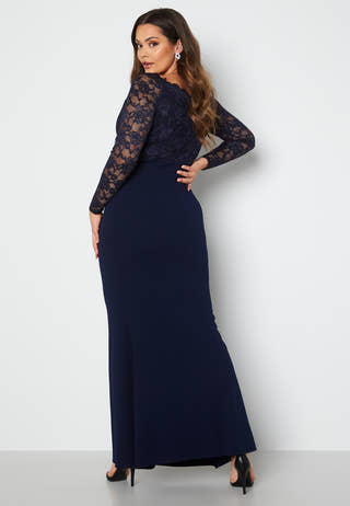 Long Sleeve Lace Trim Maxi Dress